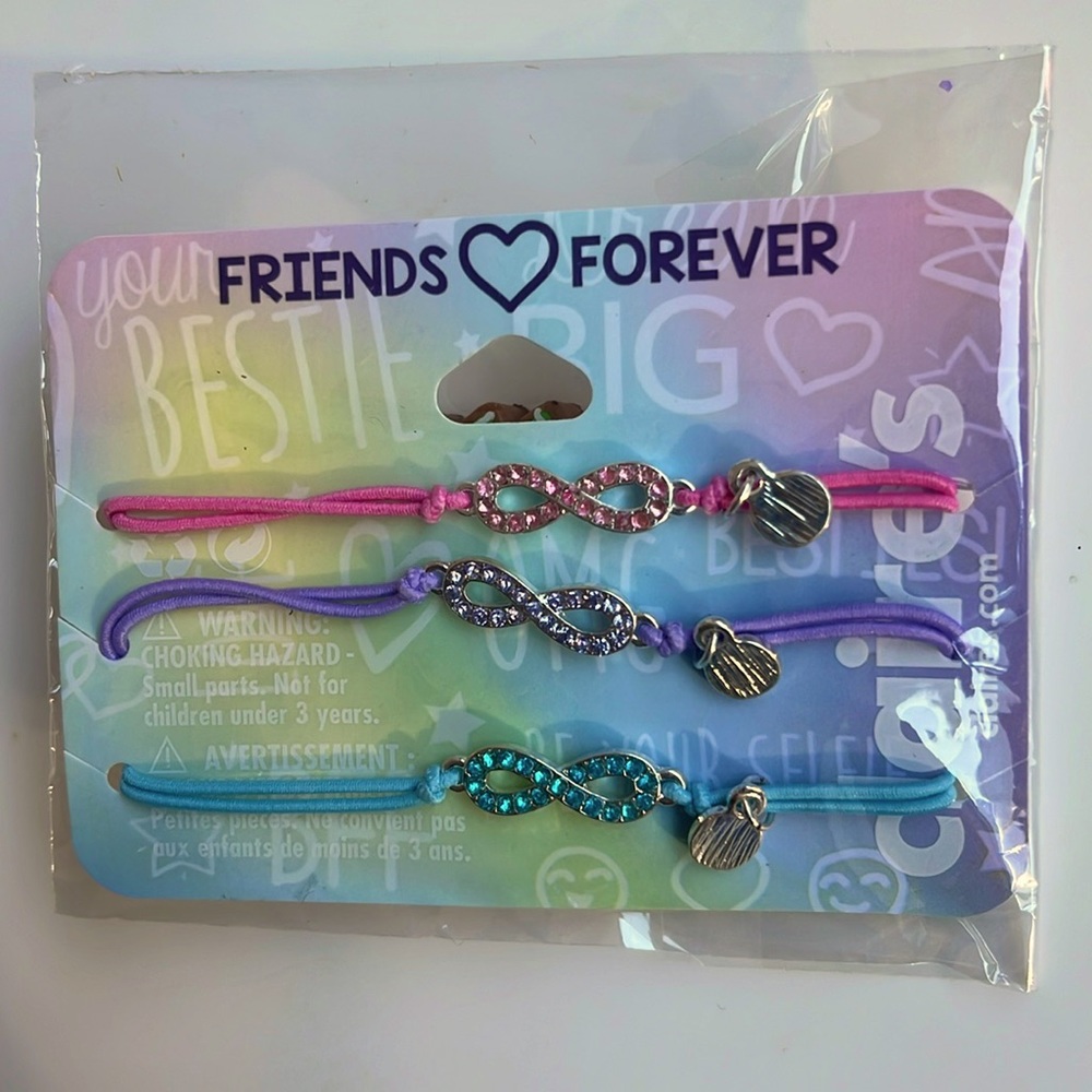 Set of 3 pastel friendship bracelets, stretchy and adjustable, with crystals